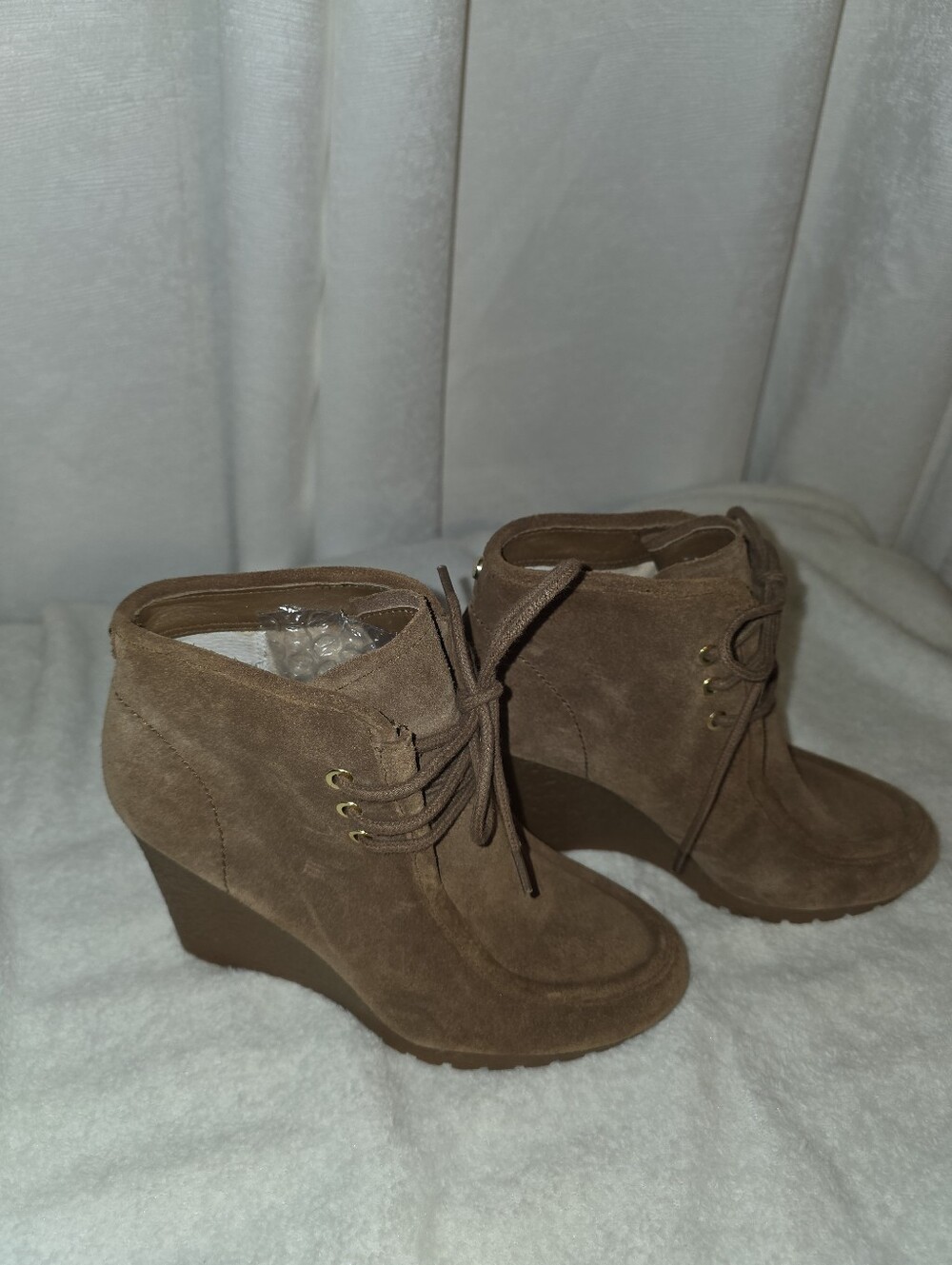 Michael Kors Rory Brown Suede Lace-Up Wedge Ankle Boots